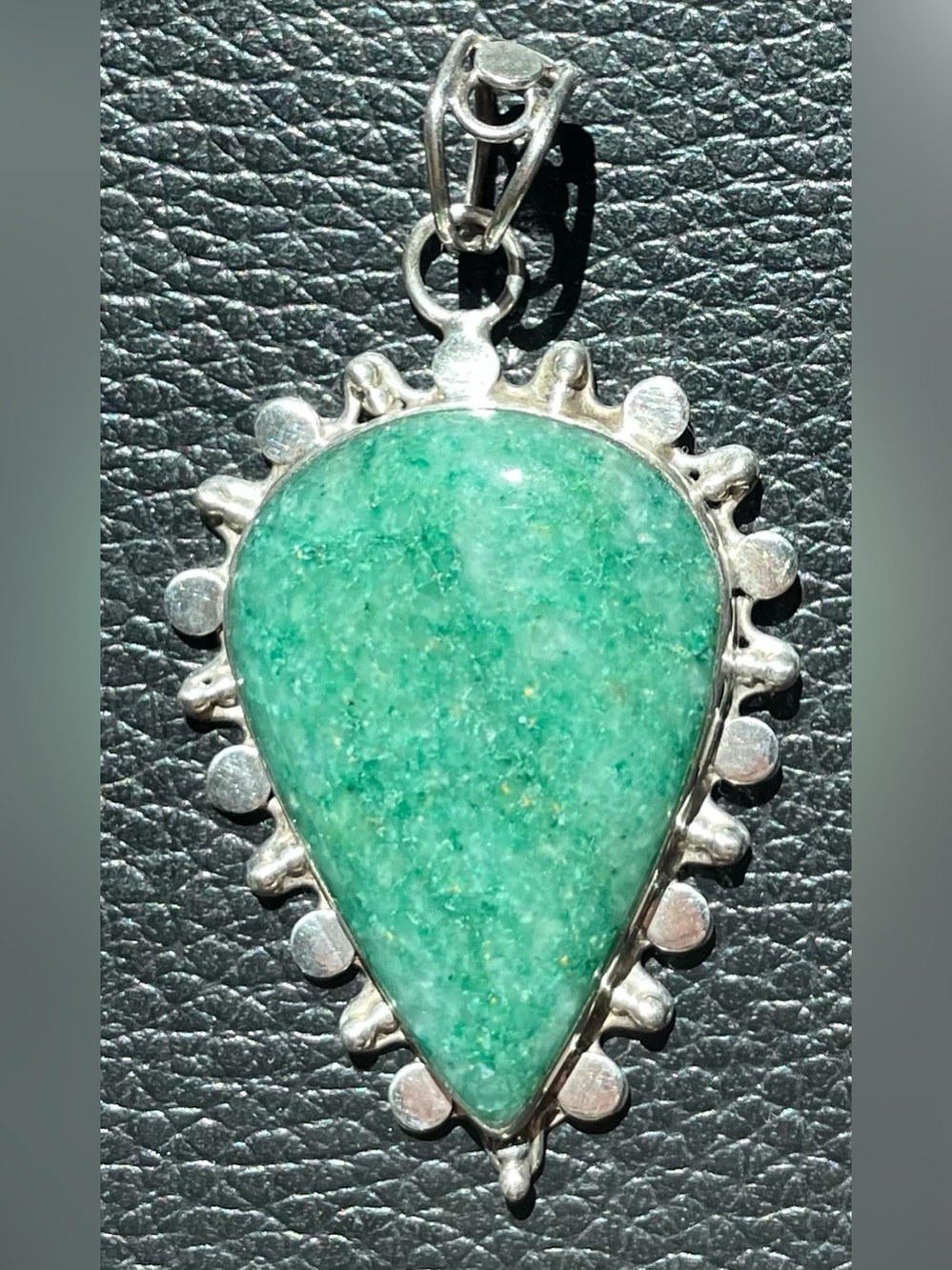 Sterling Silver Green Teardrop Stone Pendant